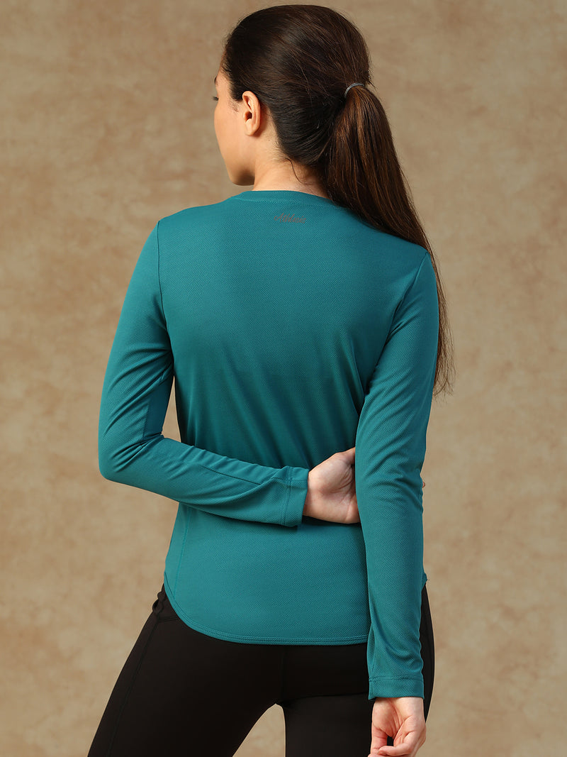 Curved Hem Full Sleeve T-Shirt Teal
