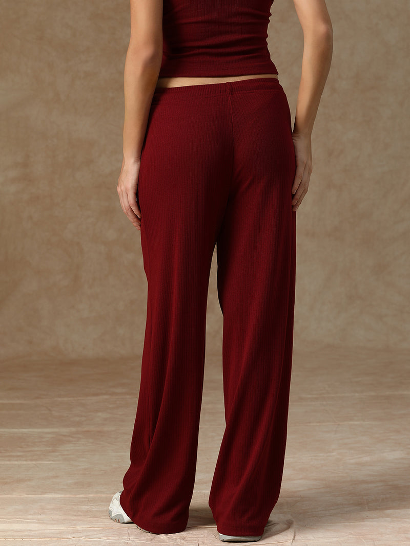 Ribbed Baggy Pants Beige Maroon