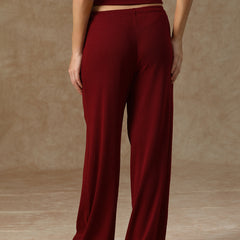 Ribbed Baggy Pants Beige Maroon