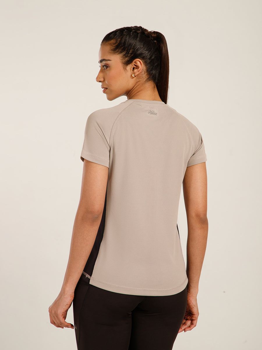 Contrast Side Panel T-Shirt Beige