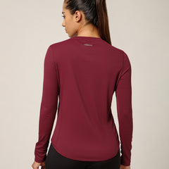 Curved Hem Full Sleeve T-Shirt Maroon