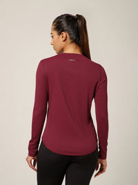 Curved Hem Full Sleeve T-Shirt Maroon