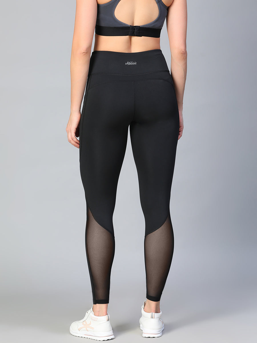 Mesh Panel Pocket Leggings Black
