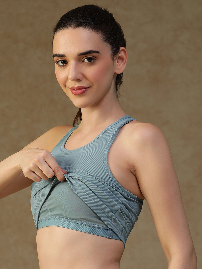 Built In Bra Racer Back Top Ice Blue