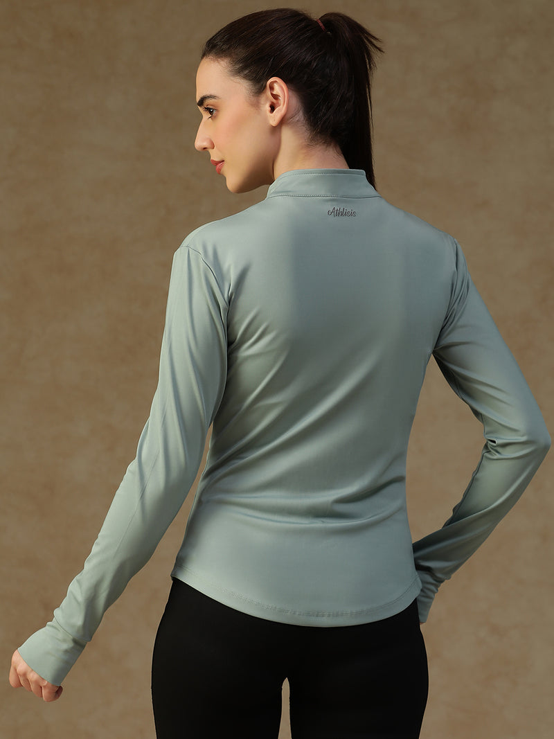 Ribbed Zip up Jacket Green