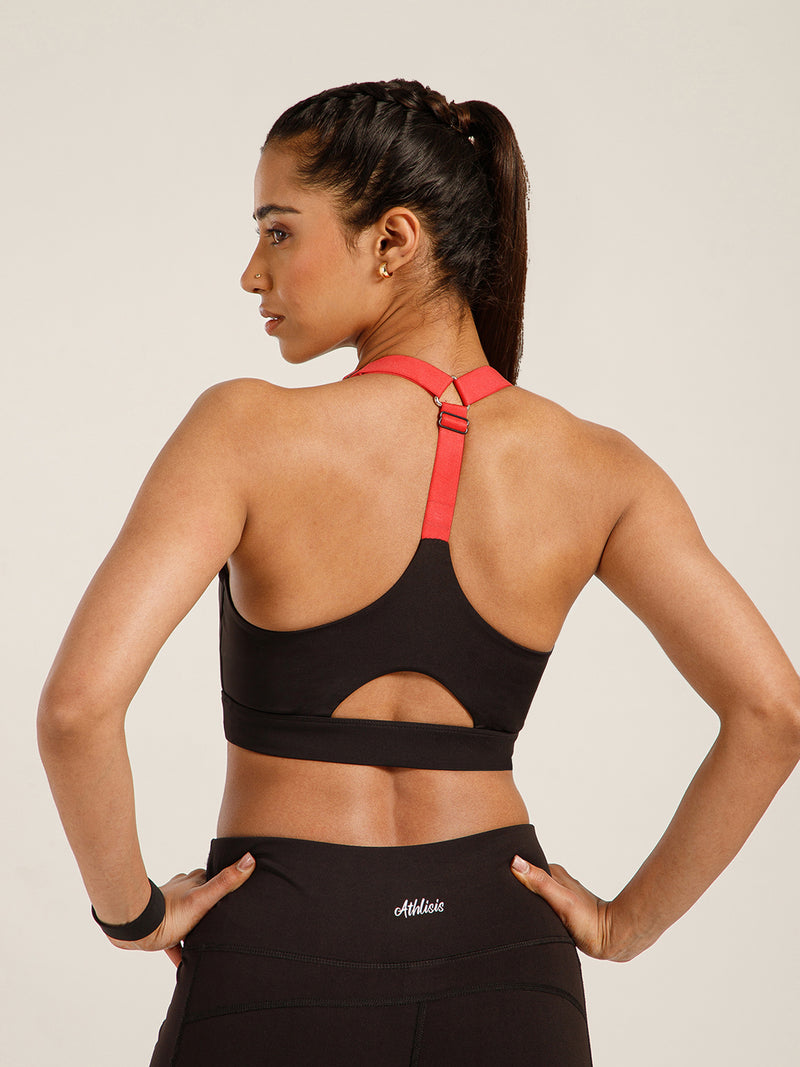 Y Adjustable Sports Bra Black & Pink