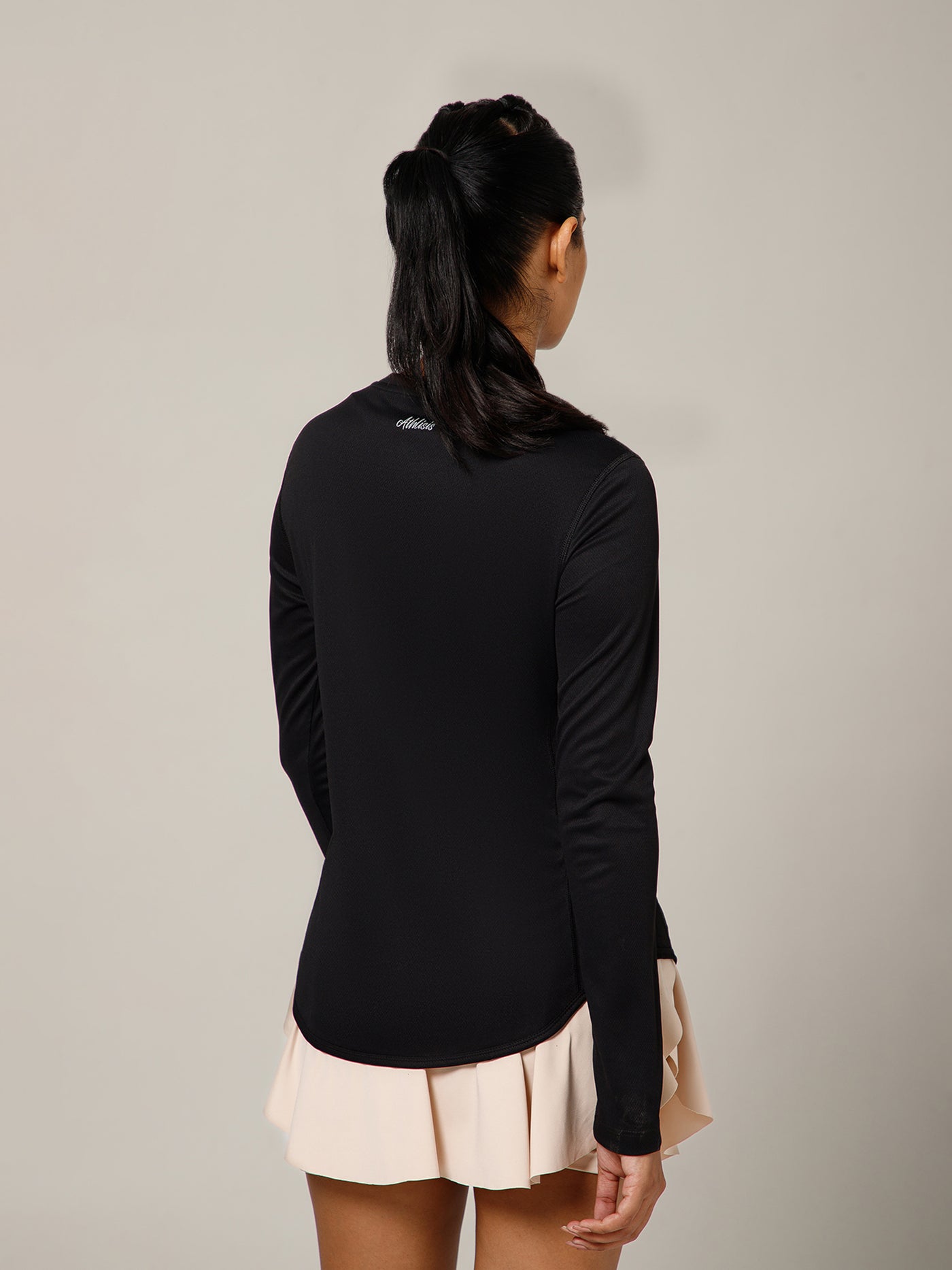 Curved Hem Full Sleeve T-Shirt Black