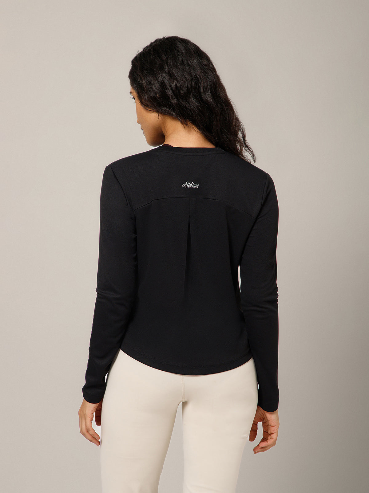 Back Pleat Long Sleeve T-shirt Black