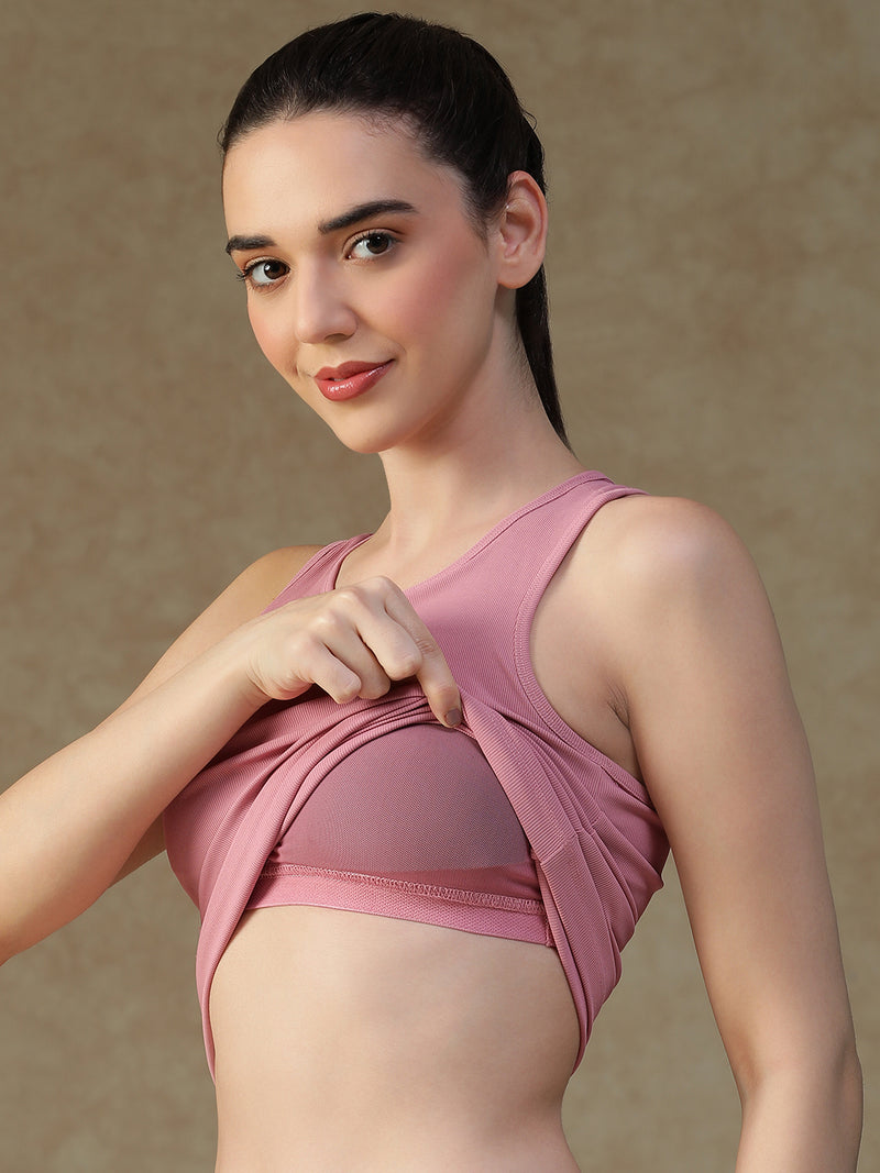 Built In Bra Racer Back Top Pink
