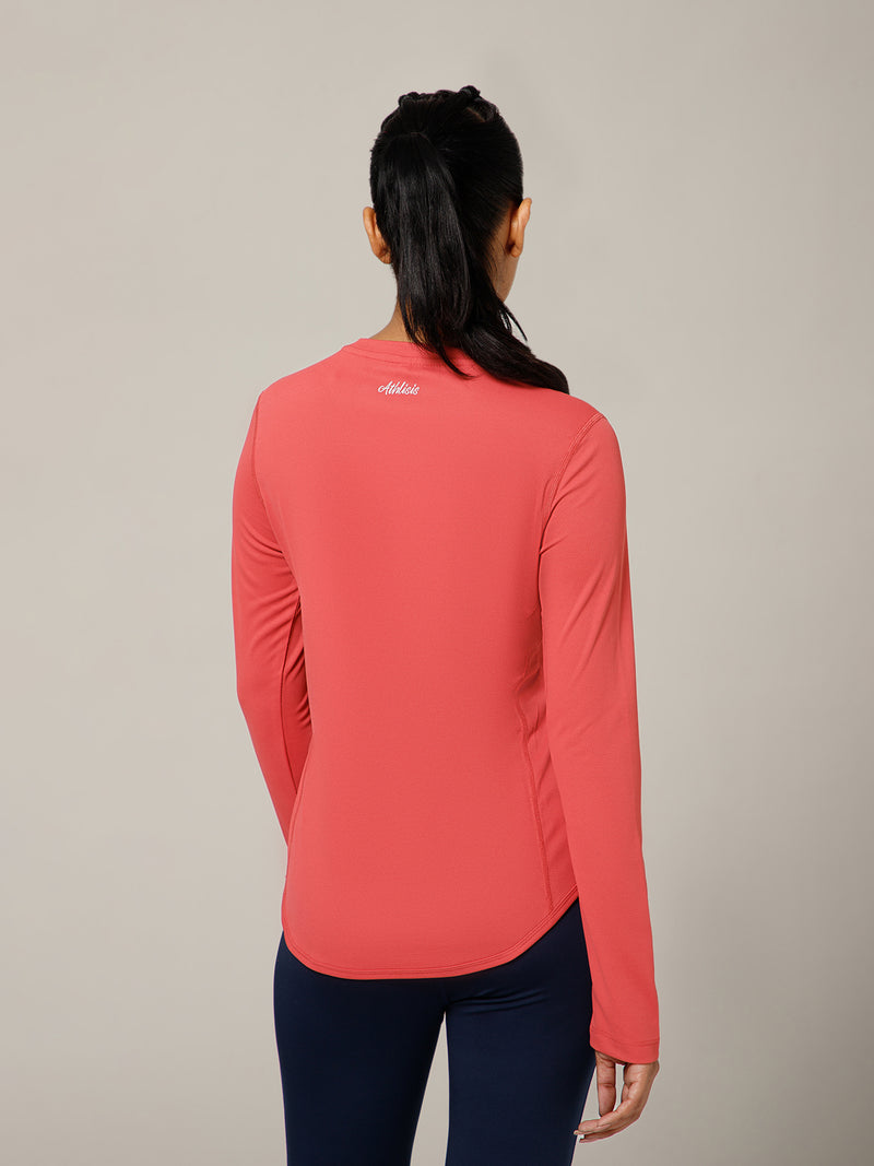 Curved Hem Full Sleeve T-Shirt Pink