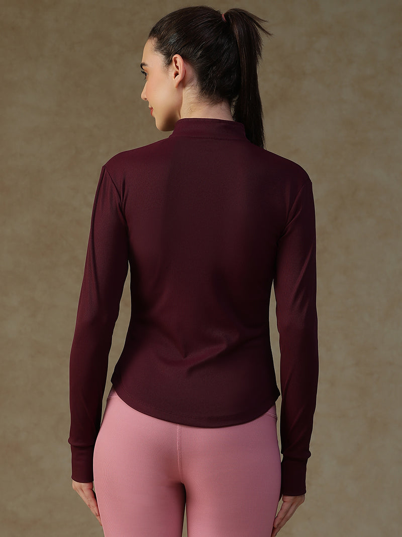 Ribbed Zip up Jacket Wine