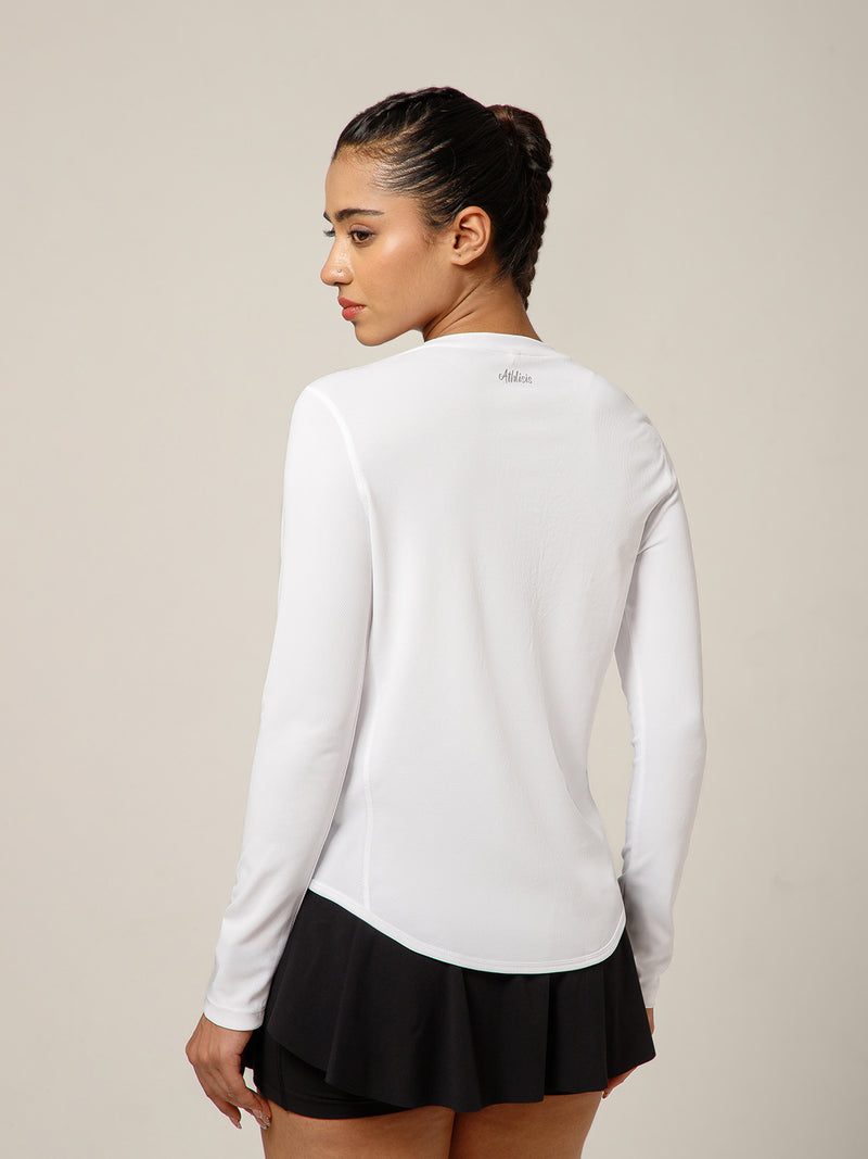 Curved Hem Full Sleeve T-Shirt White