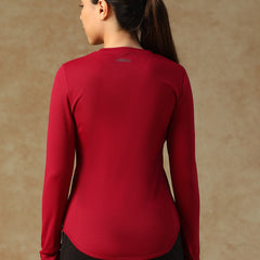 Curved Hem Full Sleeve T-Shirt Maroon