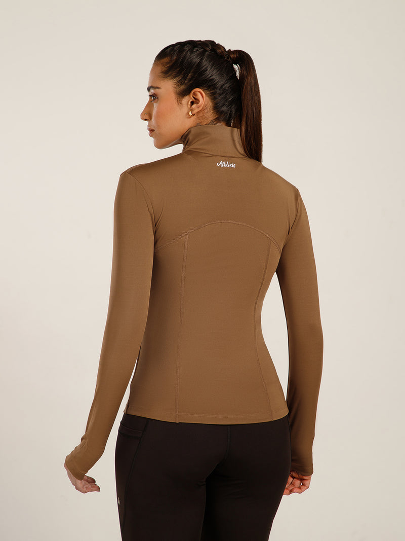 Defined Seam Zip Jacket Tan