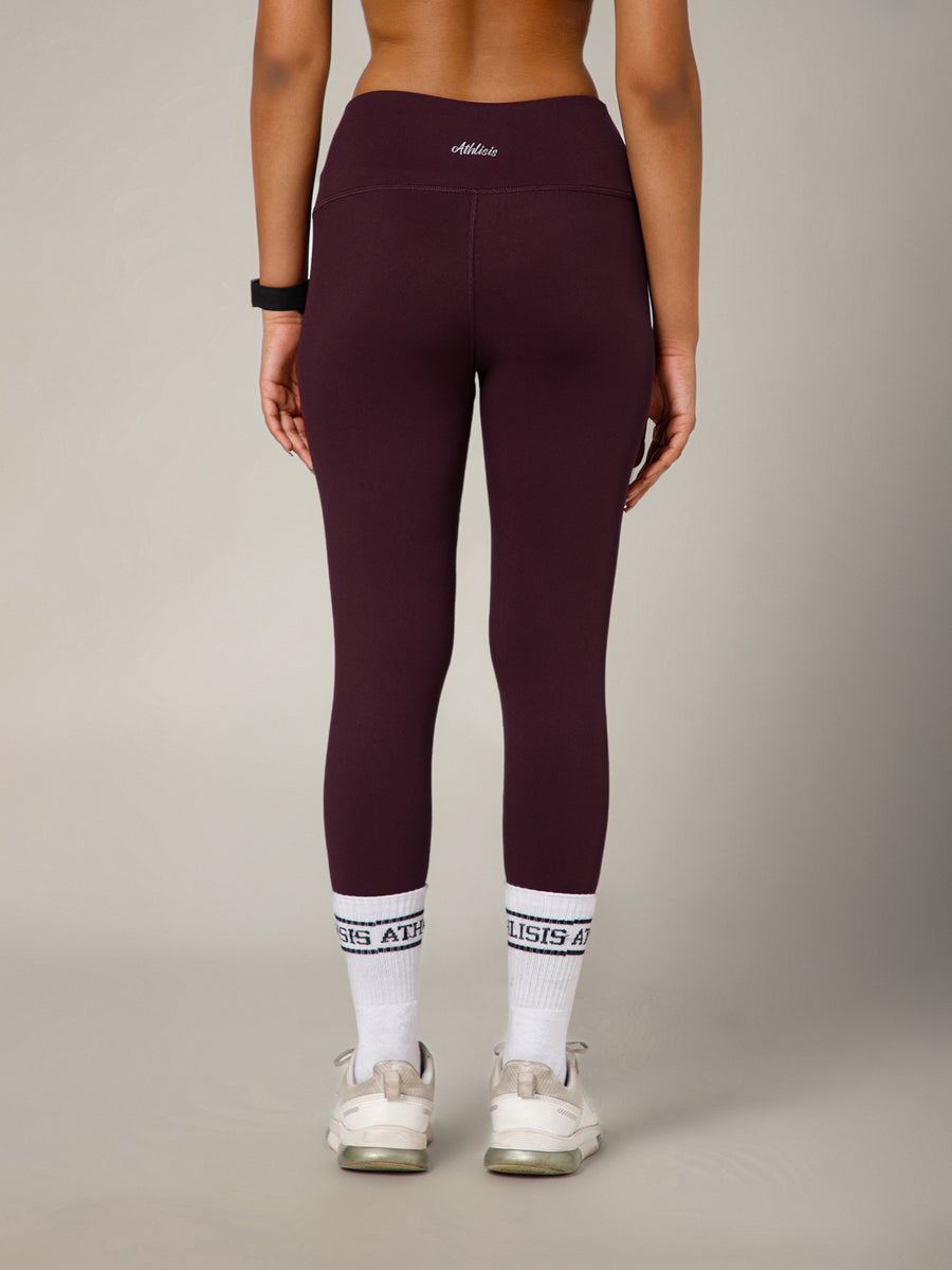 Ribbed High Waist Leggings Maroon