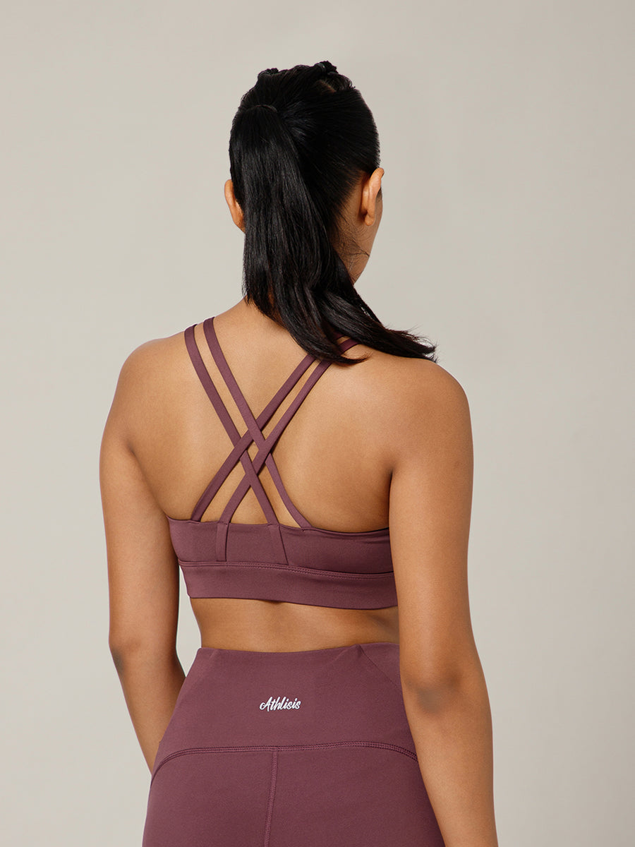 Geometric Strap Sports Bra Maroon