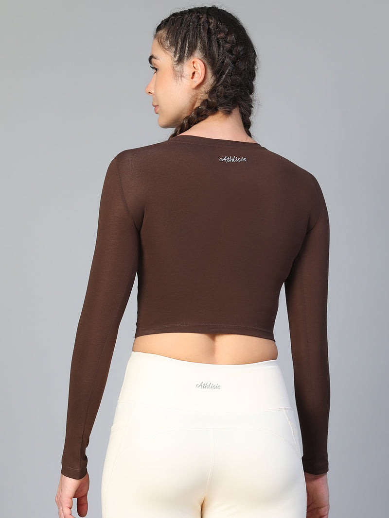 Essential Full Sleeve Crop top Brown