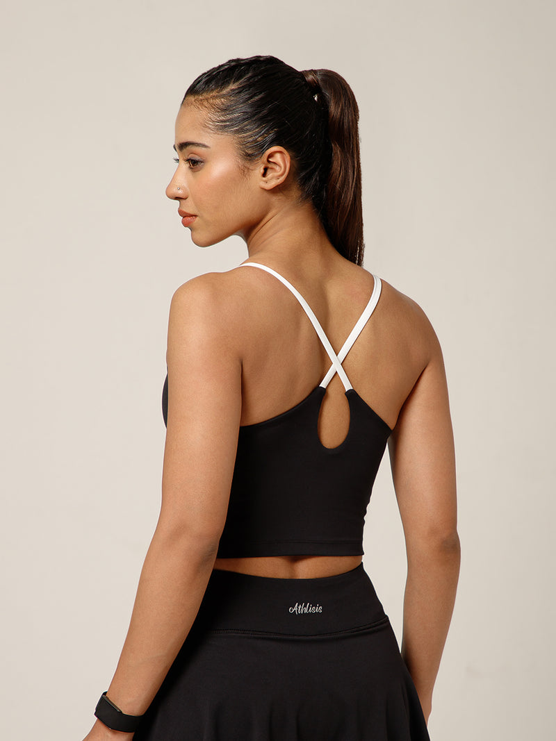 Cross Back Built In Bra Top Black