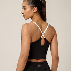 Cross Back Built In Bra Top Black