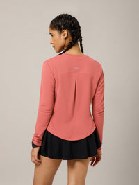 Back Pleat Long Sleeve T-shirt Coral