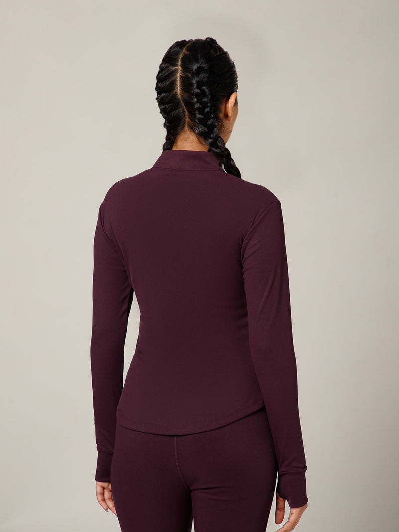 Ribbed Zip up Jacket Wine