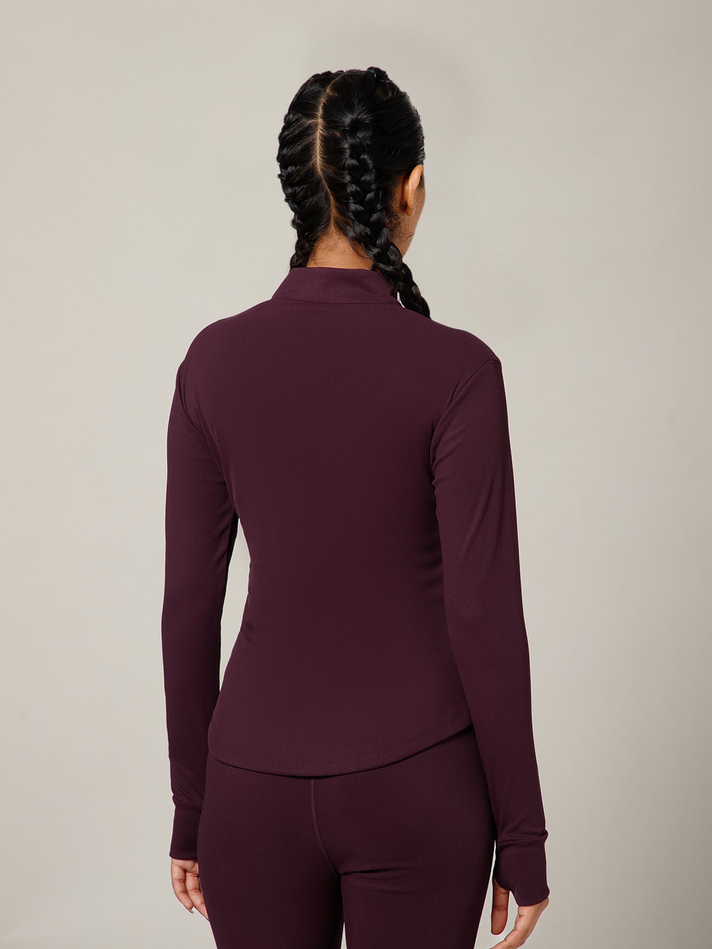 Ribbed Zip up Jacket Wine
