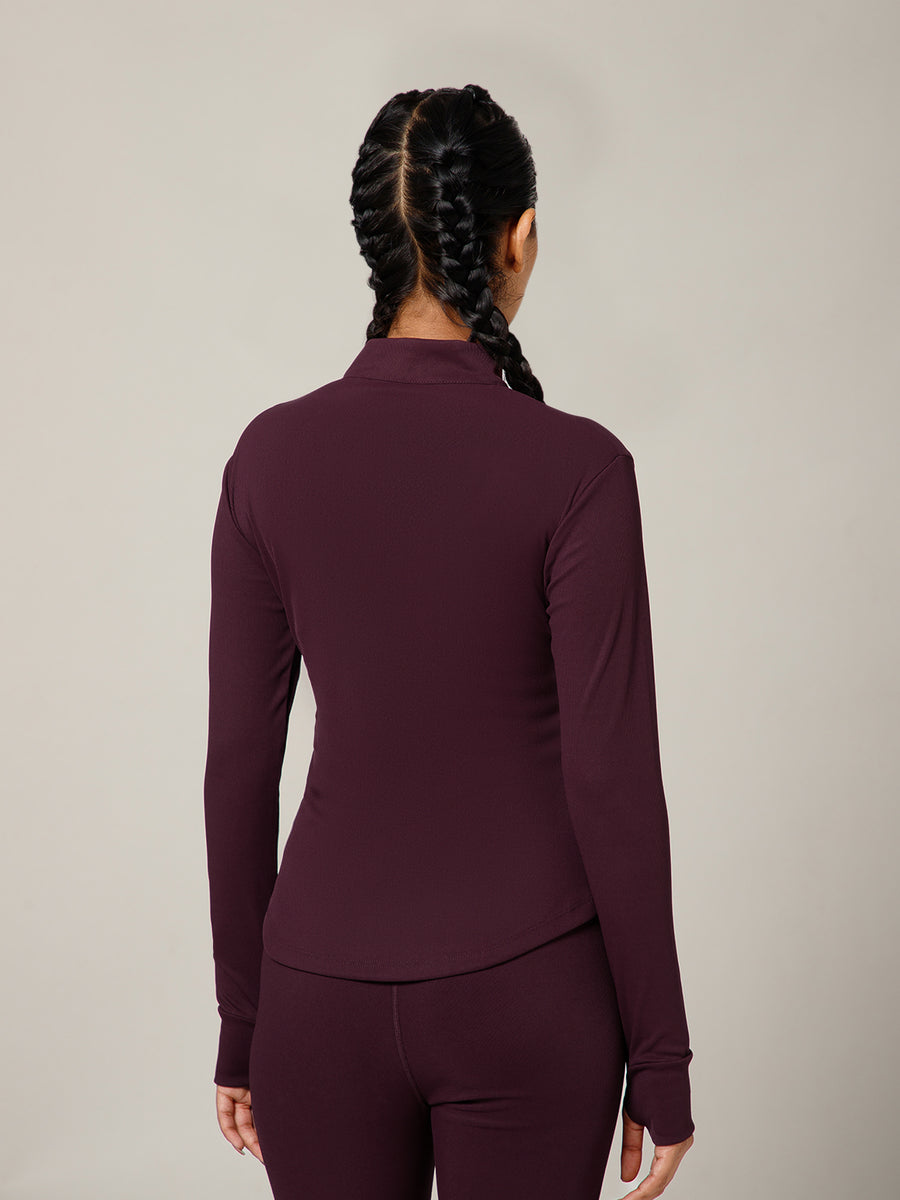 Ribbed Zip up Jacket Wine