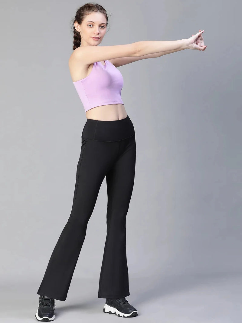 Women Black High Waist Tall Flare Pants Athlisis Sports