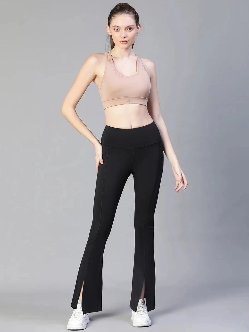 Women Black High Waist Tall Flare Pants Athlisis Sports