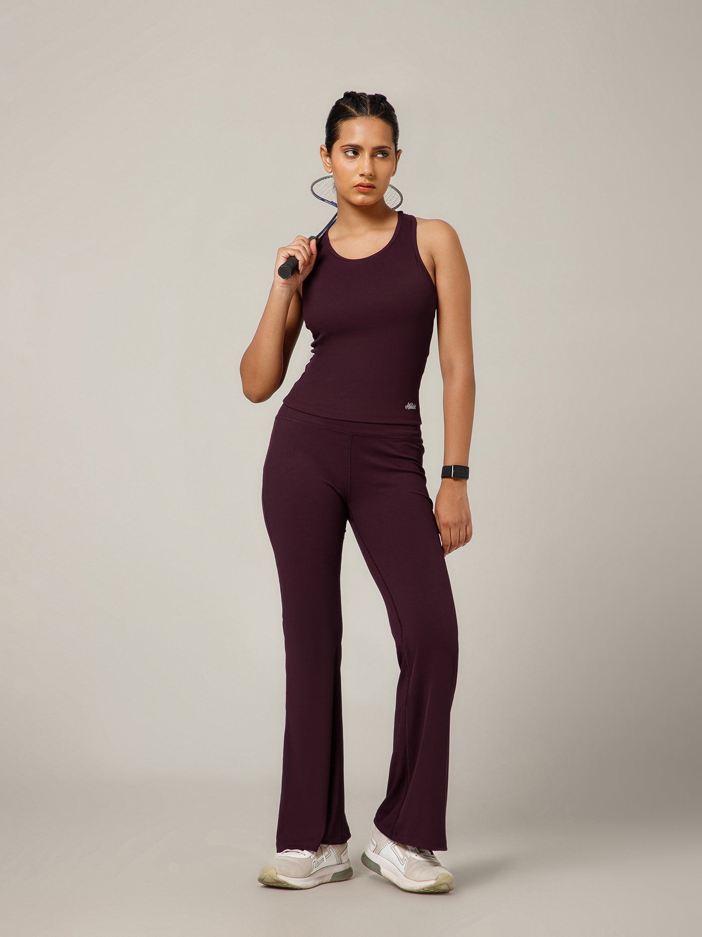 Ribbed Flare Pant Mauve