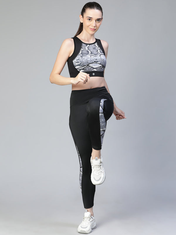 Snake Print Sports Bra Black