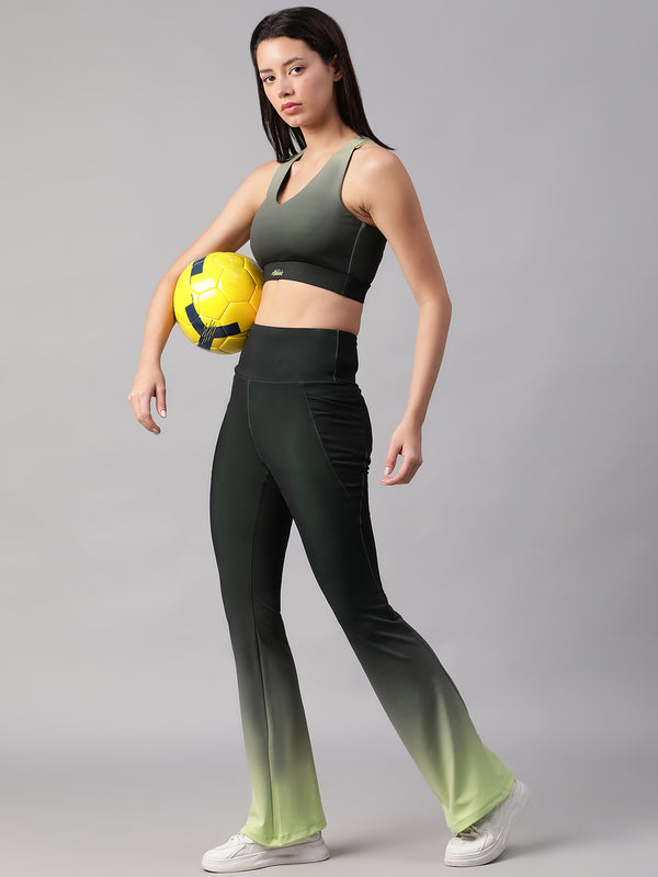 Dual Tone Flare Pant Green