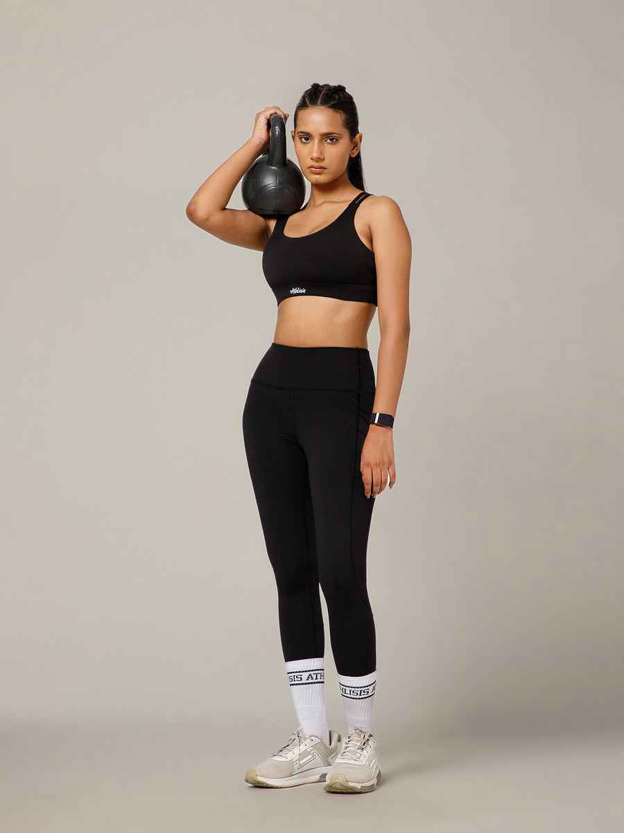 Geometric Strap Sports Bra Black