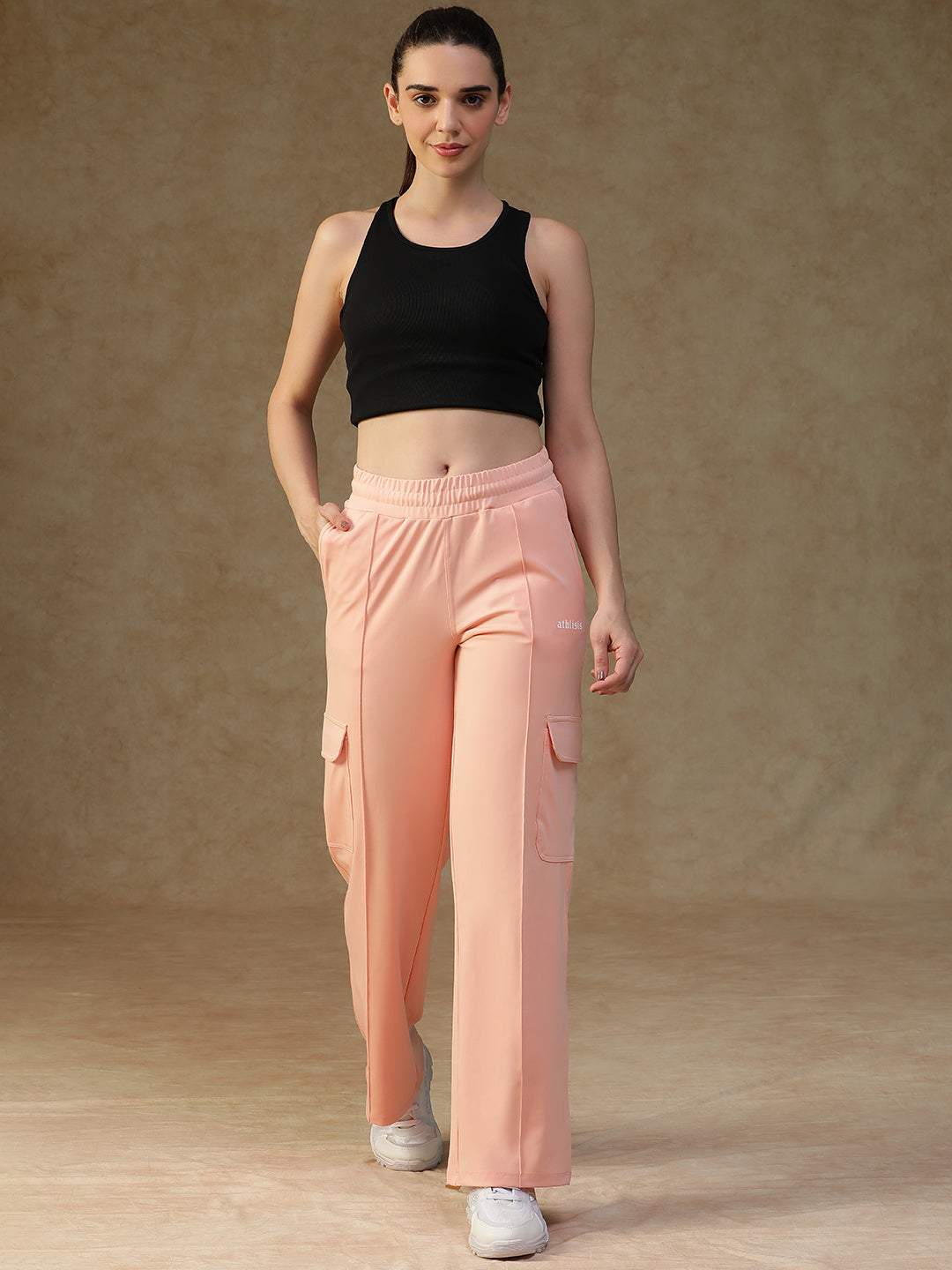 Pleated Cargo Pants Peach