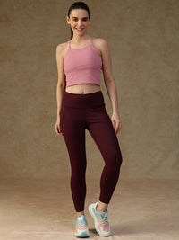 Ribbed High Waist Leggings Maroon