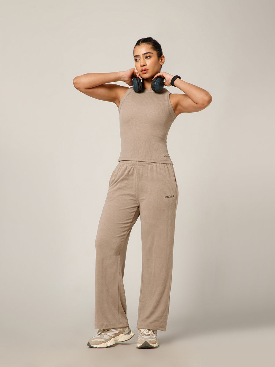 Ribbed Baggy Pants Beige
