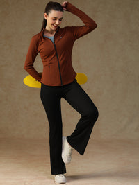 Ribbed Zip up Jacket Rust
