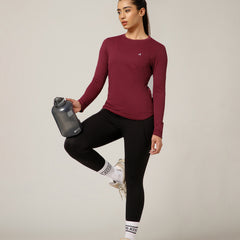 Curved Hem Full Sleeve T-Shirt Maroon