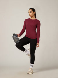 Curved Hem Full Sleeve T-Shirt Maroon