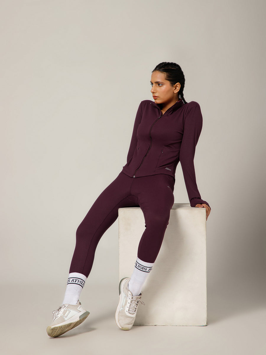Ribbed Zip up Jacket Wine