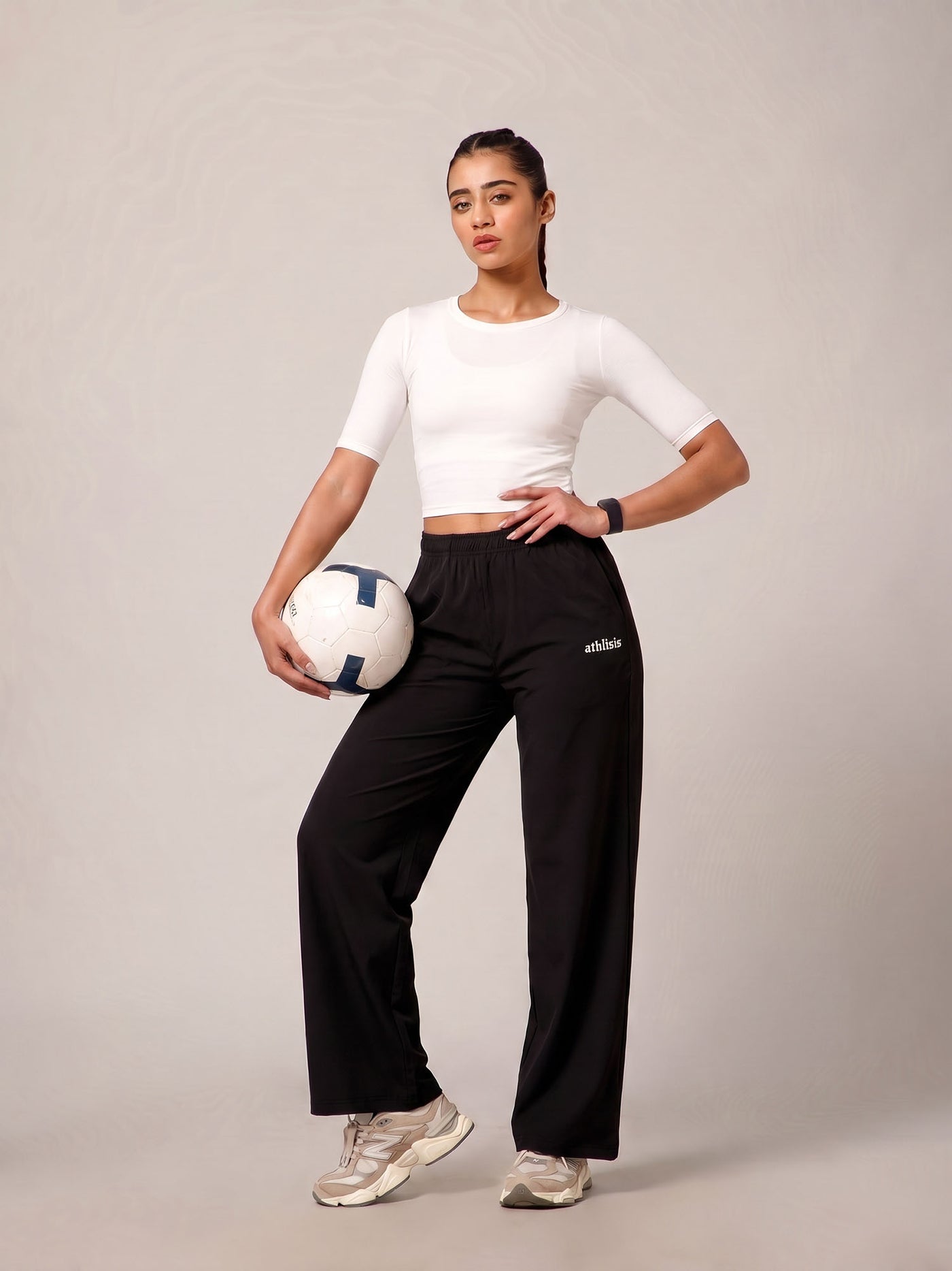 Elastic Waist Crinkle Baggy Pants Black