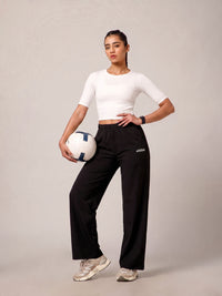 Elastic Waist Crinkle Baggy Pants Black