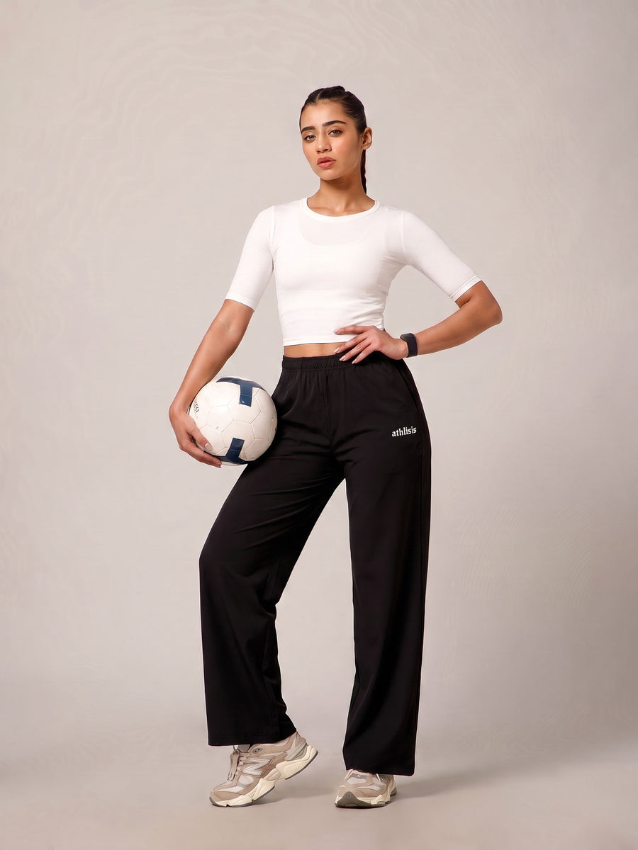 Elastic Waist Crinkle Baggy Pants Black