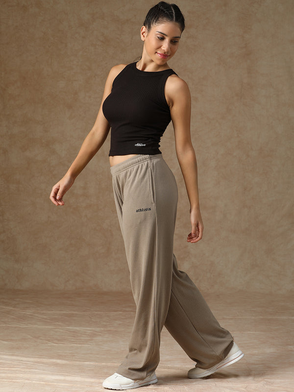 Ribbed Baggy Pants Beige