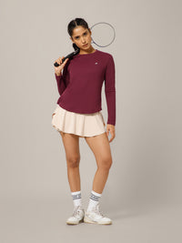Back Pleat Long Sleeve T-shirt Maroon