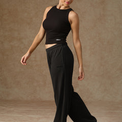 Ribbed Baggy Pants Beige Black