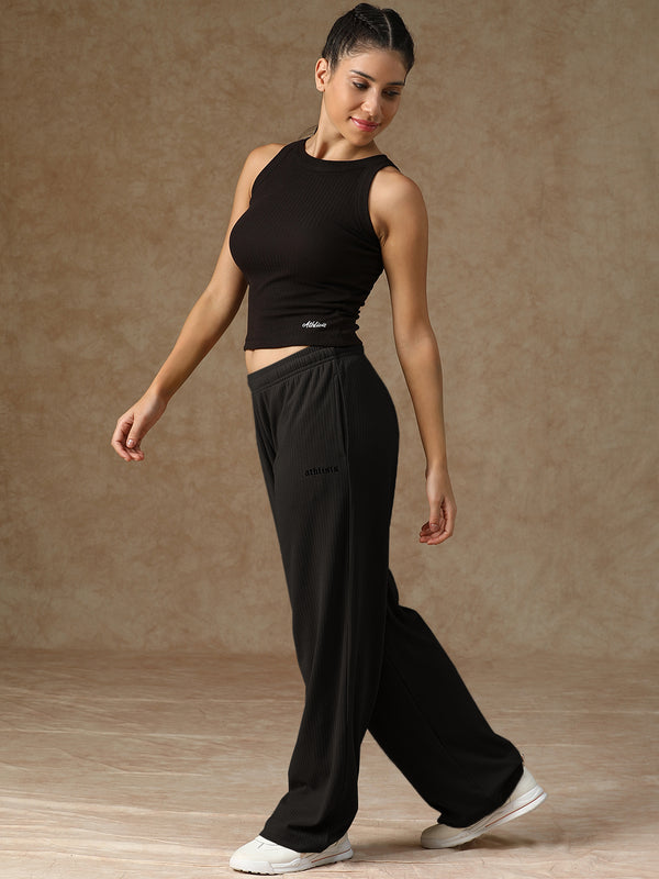 Ribbed Baggy Pants Beige Black