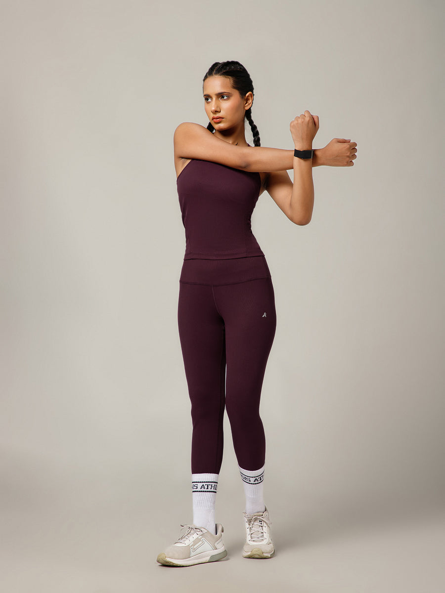 Ribbed High Waist Leggings Maroon