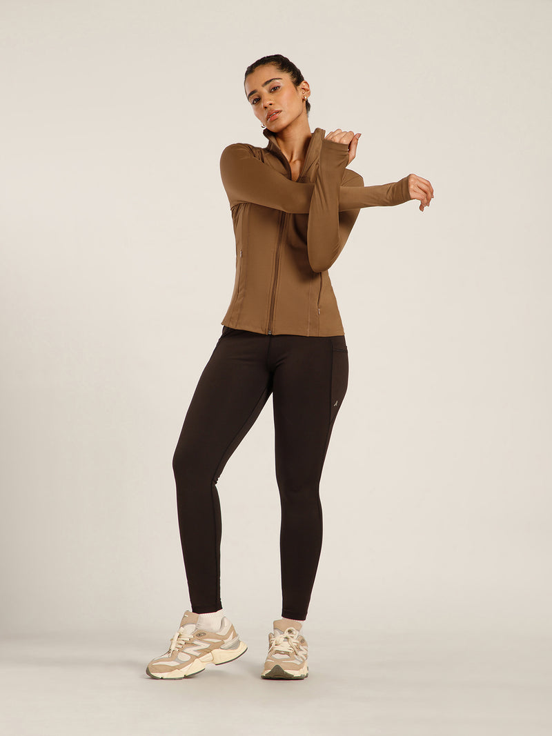 Defined Seam Zip Jacket Tan