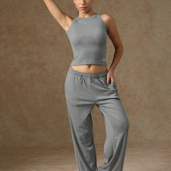 Ribbed Baggy Pants Beige Grey